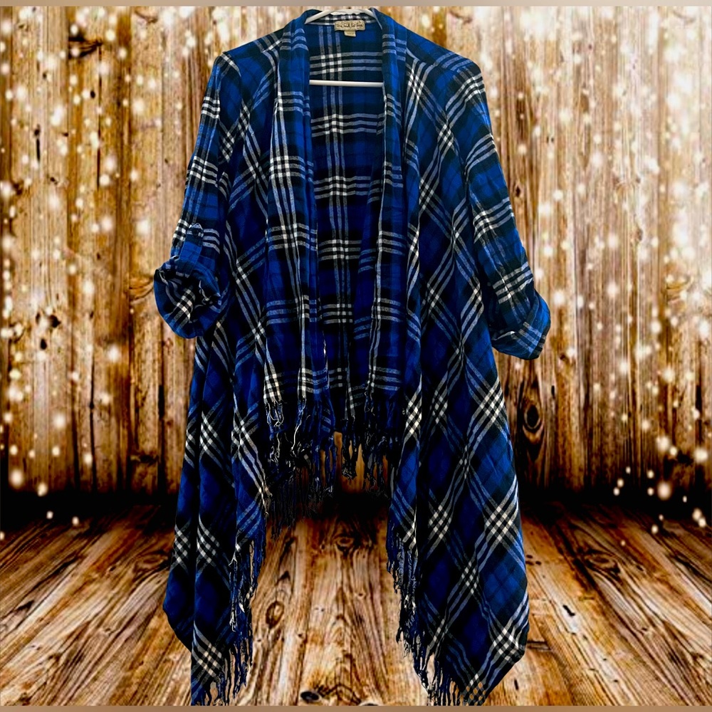 Blue, black and white flannel cardigan